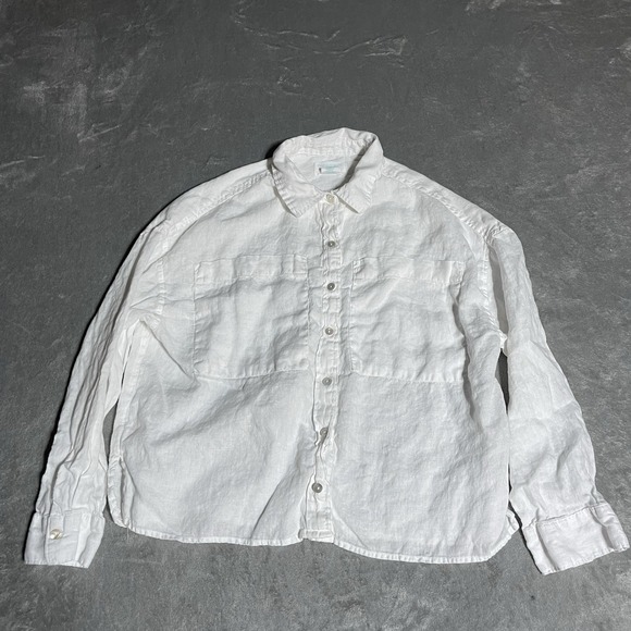 Cynthia Rowley Shirt Womens Medium White Linen Button Down Beach Coastal Preppy - Picture 1 of 6